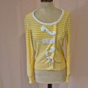 Vintage Anthropologie Sparrow Yellow and White Buttoned Cardigan Large